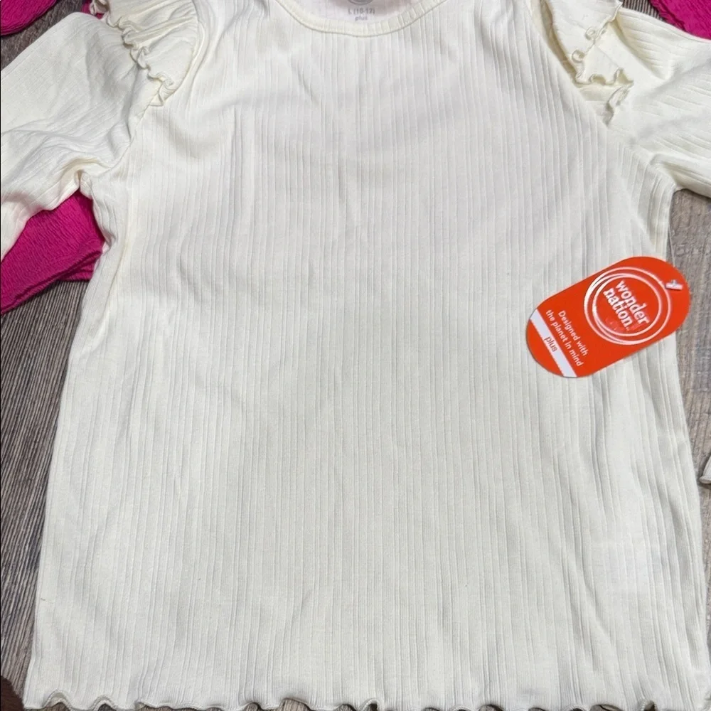 Wonder Nation Long Sleeve Pink and Cream Tops